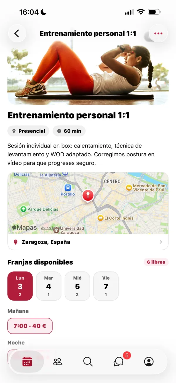 Ficha de un servicio reservable en MON