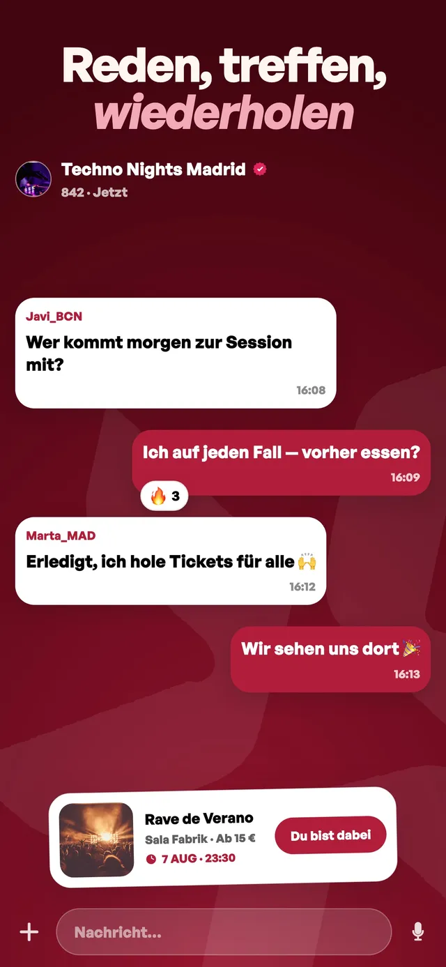 Mon — Reden, treffen, wiederholen